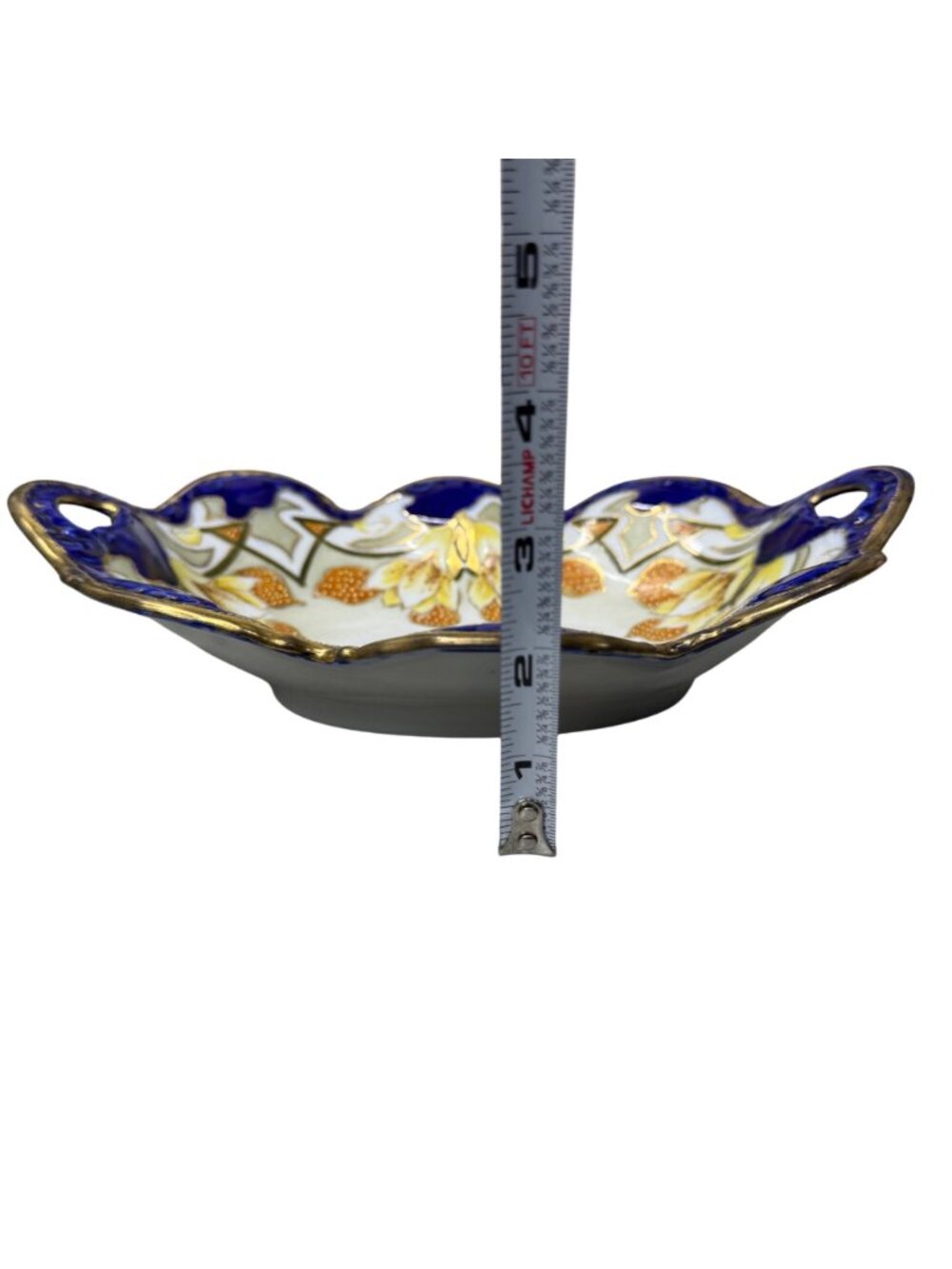 Vintage Imperial Nippon Porcelain Bowl Handles Cobalt Blue Gold Floral Gilt 10.5 - Picture 5 of 10